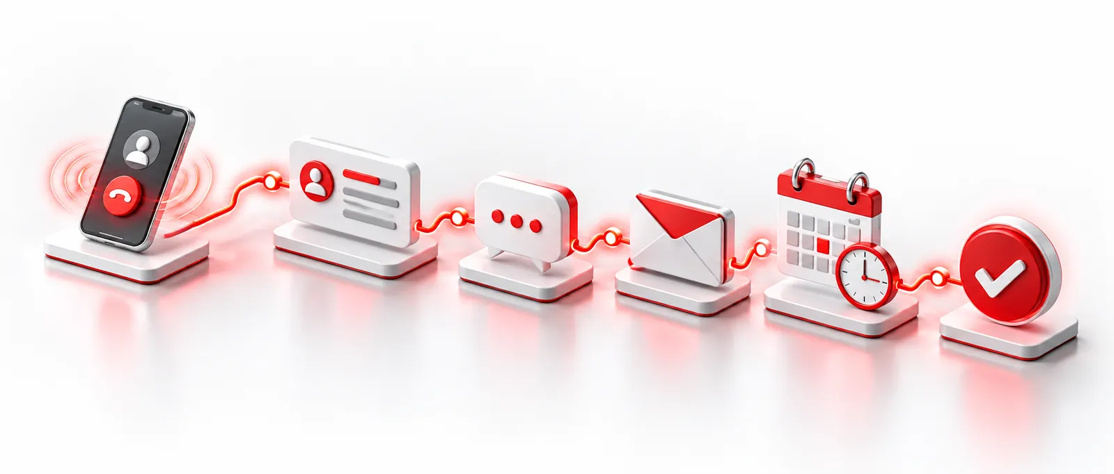 A finished call automatically triggers a CRM record, a message, an email, a scheduled callback and an approval